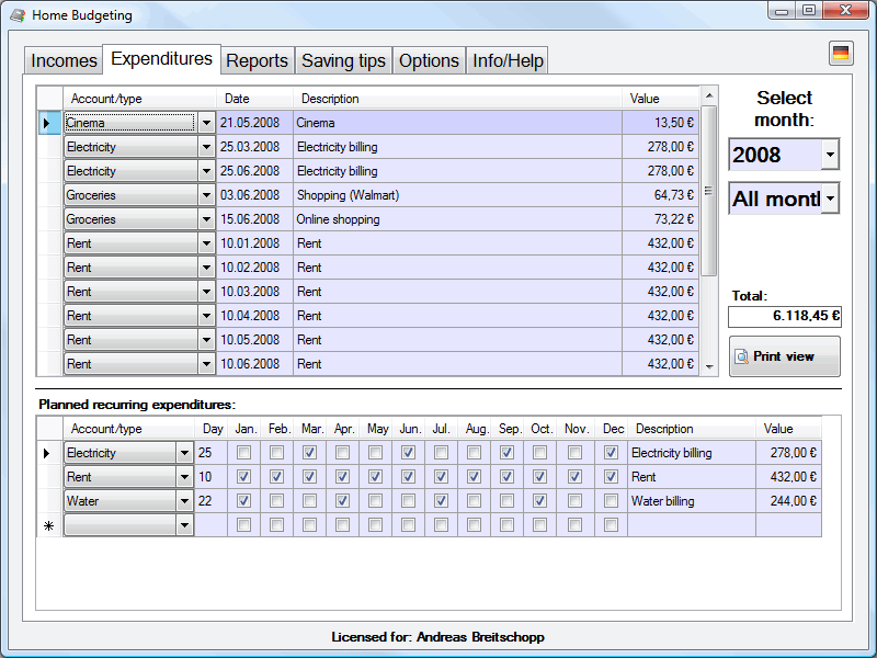 Home Budgeting 1.1.1 screenshot