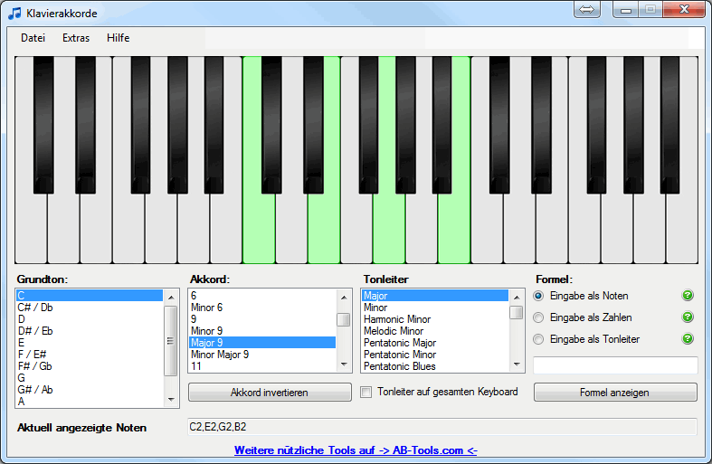 Screenshot vom Programm: Klavierakkorde