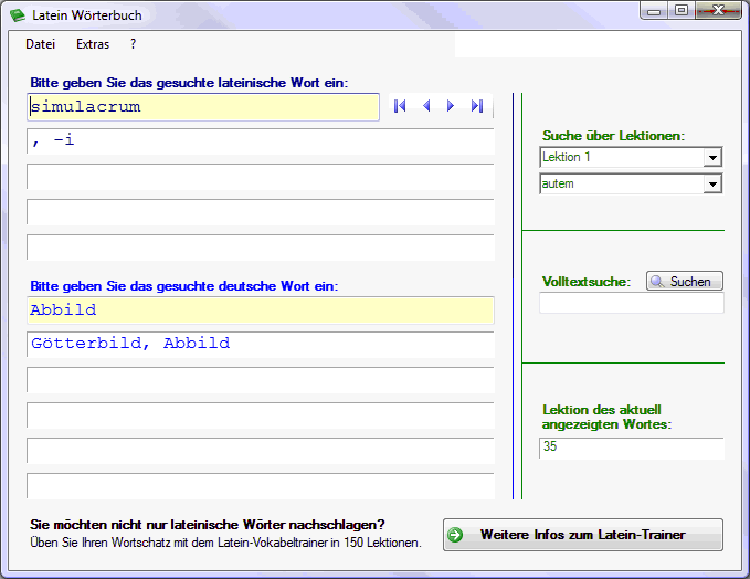 Screenshot vom Programm: Latein-Wrterbuch