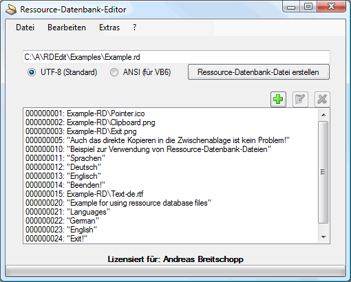 Screenshot vom Programm: Ressource-Datenbank-Editor